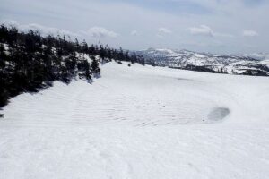 4/23　雪面に水しみだしはじめる